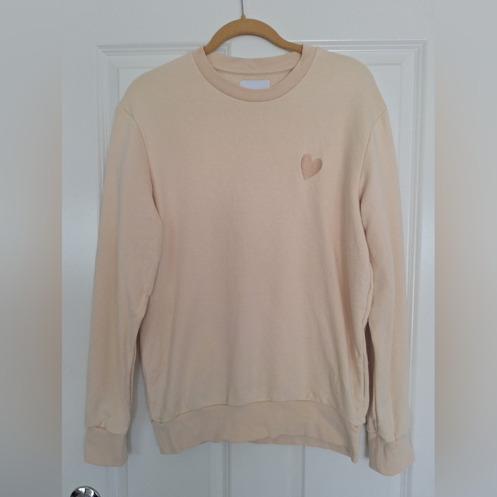 INIMIGO Cream Heart Patch Long Sleeve Crewneck Pullover Sweatshirt Mens L‎